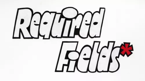 »Required Fields« handgemalter Titel einer analogen Infografik von Chris Campe