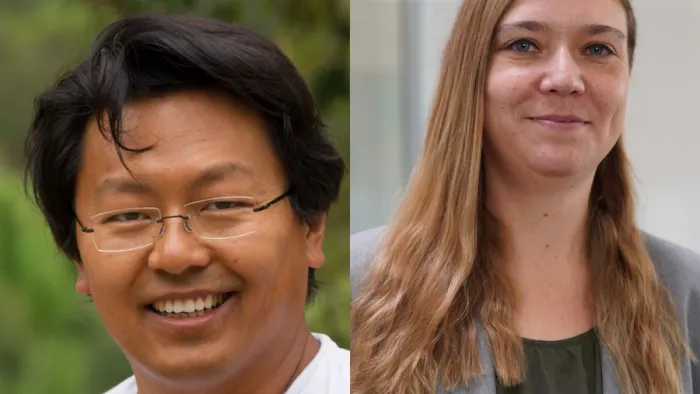 Das Foto zeigt Chan-jo Jun und Jessica Flint. Er trägt kruze Haare und Brille. Sie lange Haare. Beide lächeln in die Kamera