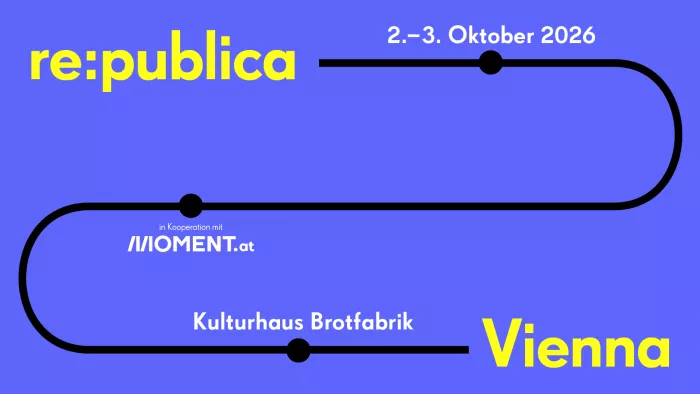 Visual für die republica Vienna – 2.-3. Oktober 2026 – in Kooperation mit moment.at und im Kulturhaus Brotfabrik