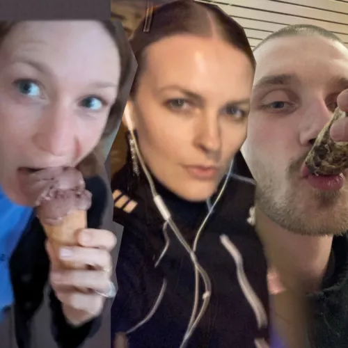 Auf der Collage aus drei Einzelfotos sind Lena, Lucia und Johannes zu sehen. Lena isst ein Schokoladen-Eis in der Waffel und ist links auf dem Foto. Lucia blickt in der Mitte direkt in die Kamera und trägt weiße In-Ear-Kopfhörer und Johannes (rechts) schlürft eine Auster.